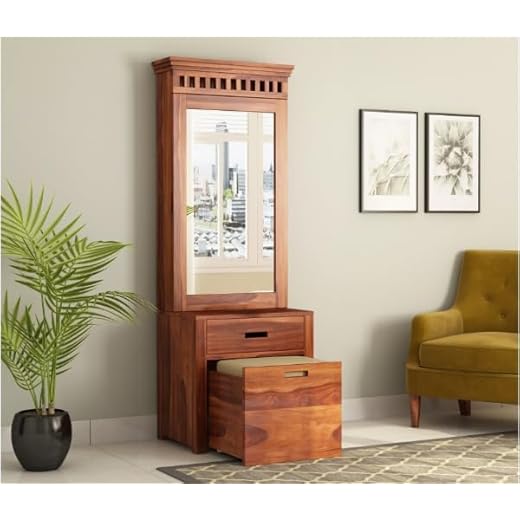 Honey Finish Wooden Dressing Table with Mirror