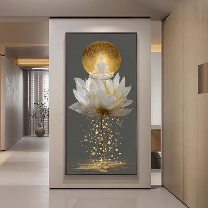 Tableau abstrait moderne zen décoration murale minimaliste salon toile lotus 60x120 sans cadre