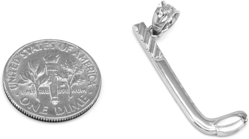 10k White Gold Hockey Stick and Puck Sports Pendant Necklace