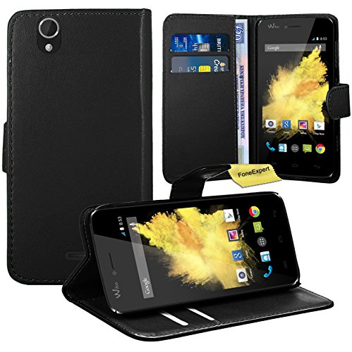 FoneExpert Wiko Birdy Housse Coque Etui Housse Coque en Cuir Portefeuille Wallet Case Cover pour Wiko Birdy (Noir)