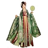 Hanfu Dress Women Chinese Ancient Hanfu Carnival Cosplay Costume Summer Hanfu Green&Red Dress Extra Large Size (Green set, Weight 75-130kg)