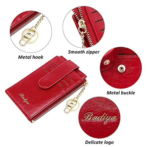 Image of Badiya Slim Women Wallet RFID Blocking Bifold Compact 9 Card Slots Holder Wallets Soft Leather with Zipper Coin Pocket 2 ID Window