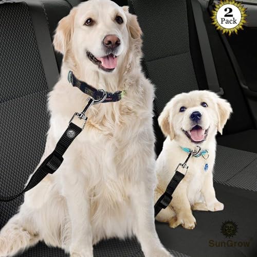 SunGrow 2 Snug und sicher Verstellbare Dog & Cat Sicherheitsgurte (49,8 cm 80,3 cm) Universal-Clip-Funktion Sicherheit von Haustieren: angenehm Sichert Jumpy Pets beim Reiten in einem Auto