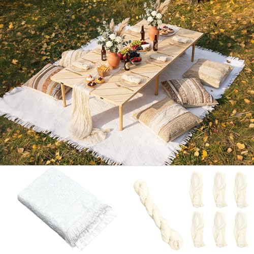 MLLNFUE 91' x 71' Large White Picnic Blanket with...