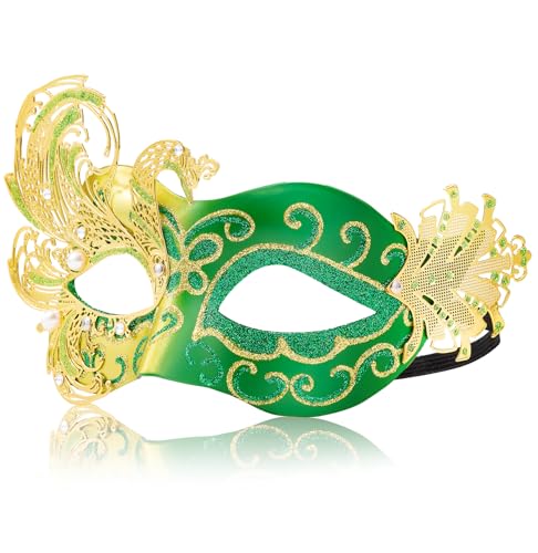 MYSEUNI 2025 New Green Masquerade Mask for Women-Butterfly Mardi Gras Mask - Peacock Metal Filigree Lady Masquerade Venetian Masks-Perfect for Halloween Parties, Costume Party, Carnivals, Wedding