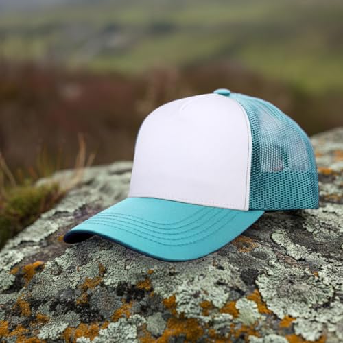 Image of Falari 5-Panel Mesh Baseball Cap, Trucker Hat, Structured Plain Design, Cotton, Adjustable Size