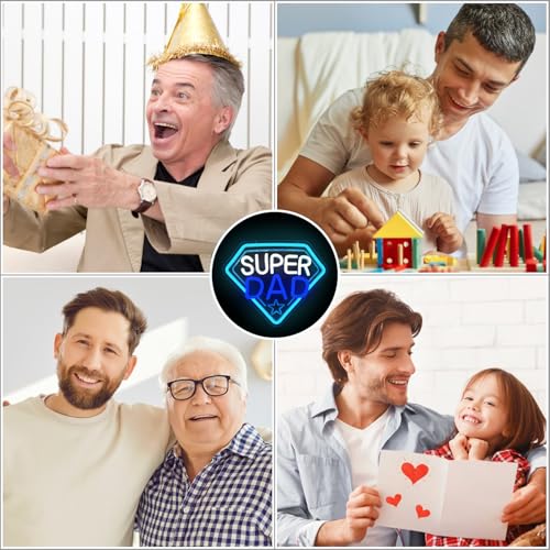 Image of Fathers Day Neon Sign Super Dad Led Sign Dimmable Father's Day Decorations New Dad Neon Lights Super Dad Decorations for Father Dad Birthday Gifts