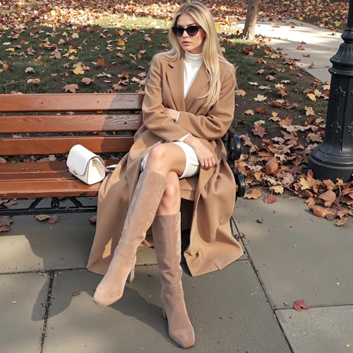 Womens Knee High Boots Faux Suede Chunky Heel Square Toe Tall Boots Side Zipper Fashion Long Boot3