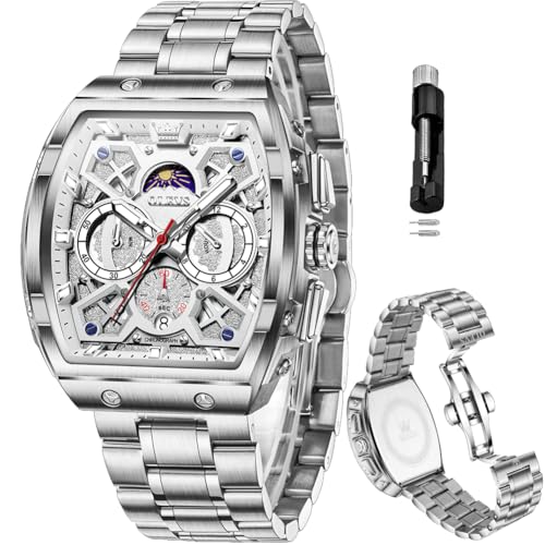 Image of OLEVS Mens Watches Original Chronograph Analog Quartz Watch Multifunction Waterproof Calendar Silicon Strap Fashion Square Watch for Man