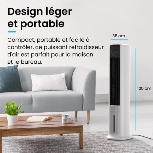 Pro Breeze Rafraîchisseur d’Air Colonne 3 en 1, 7L avec 7 Vitesses, 3 modes de fonctionnement, Oscillant, Affichage numérique, Minuterie de 10h - Refroidisseur par évaporation & ventilateur Tour