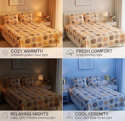 Image of HOMEKART 210 TC Premium Cotton Double Bed Bedsheet with 2 Pillow Covers | Double Bed Sheet Set | Soft, Breathable, Skin Friendly, Wrinkle Resistant & Fade Resistant |228 x 254 cm | Bedding for Home