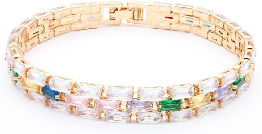 Tennis Bracelet, 13mm Width, Black Cubic Zirconia, Gold Plated Brass, 7 Inch Length, 11 Grams