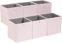 Amazon Basics Collapsible Cube Storage Bins 13x15x13 Peony Pink Pack of 6 - Space-Saving Closet Shelf Organizers