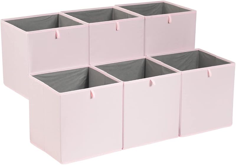 Amazon Basics Zusammenklappbare Aufbewahrungswürfel aus Stoff, 33 x 38 x 33 cm, Pink, 6er-Pack