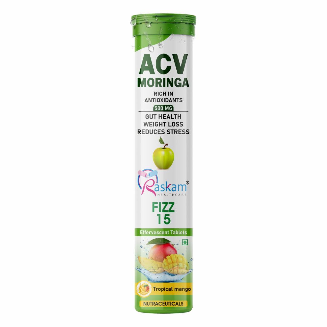 Raskam Apple Cider Vinegar (ACV) Moringa | Master Your Appetite & Boost Immunity | Natural Energy with Antioxidants | No Added Sugar | Tropical Mango Flavor | 15 Fizz Tablets (500mg) Pack of 1-image-8