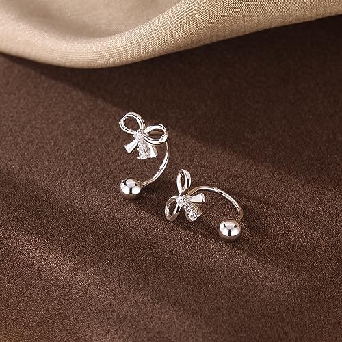 SLUYNZ Sterling Silver Bow Half Hoop Earrings for Women Teens Bow Hoop Earrings Cartilage Helix Piercing Ball Studs4
