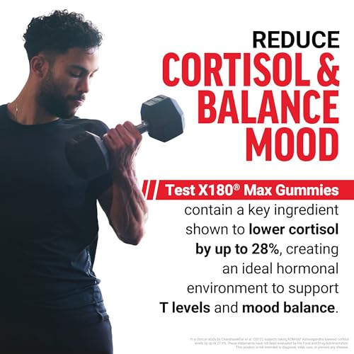 Image of Force Factor Test X180 Max Gummies, Testosterone Booster Supplement for Men, with KSM-66 Ashwagandha to Support T Levels, Strength & Vitality, Mixed Berry, 60 Gummies
