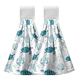 Lealeg Summer Turtle Hanging Towels, Ocean Animal Tie Towels, Sea Turtle Hanging Hand Towels Absorbe