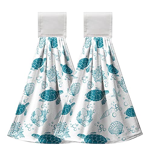 Lealeg Summer Turtle Hanging Towels, Ocean Animal Tie Towels, Sea Turtle Hanging Hand Towels Absorbent Portable Polyester Dish Towel Tortoise Tea Towels Set For Kitchen Bathroom Toilet Home 17X12 In #TOP10