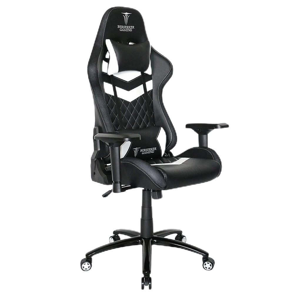BERSERKER Silla Gaming Ergonómica, Giratoria 360°, Inclinación 90-180°, Base Metálica 70 cm, Capacidad 160 kg, Negro
