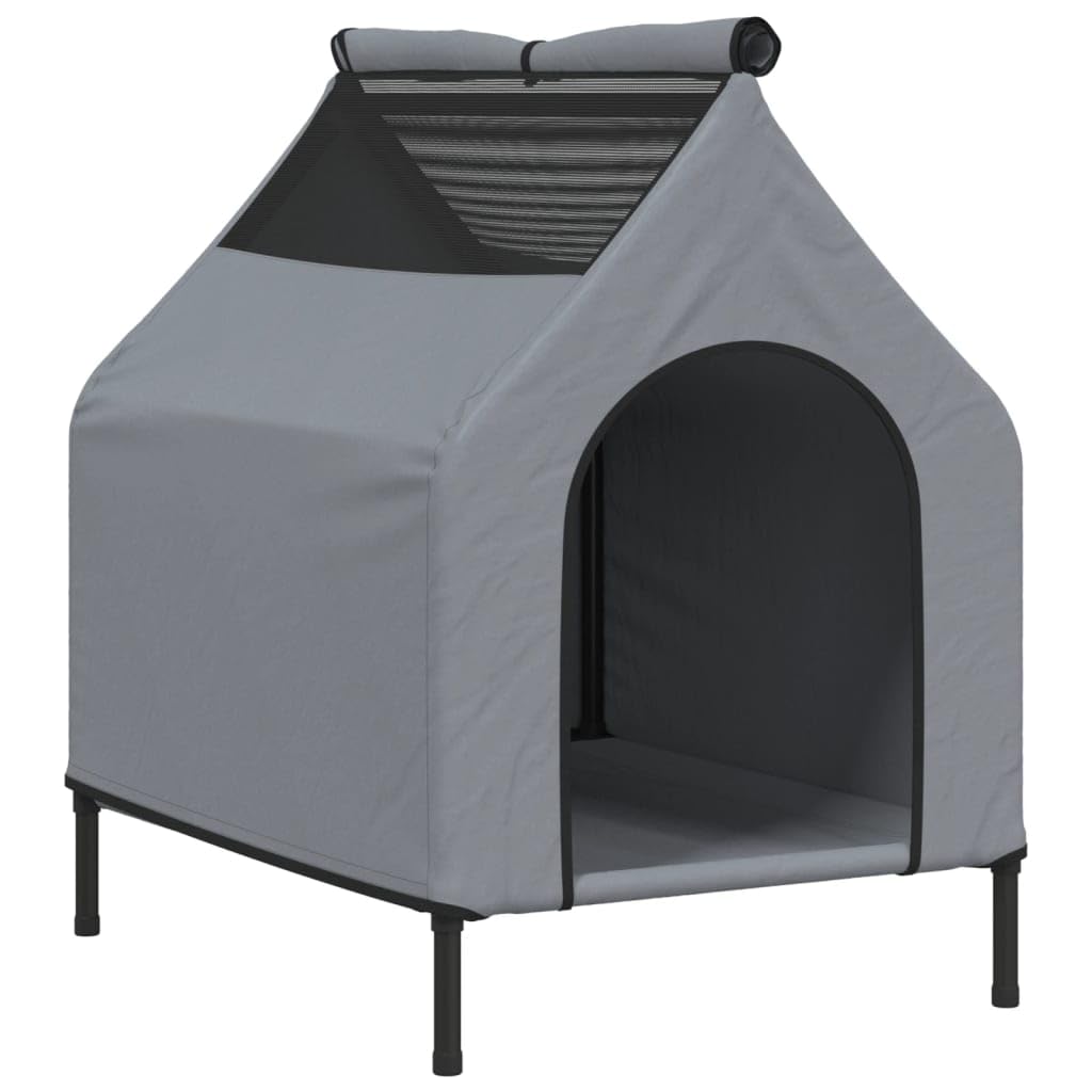Hundehütte Hellgrau aus Oxford-Gewebe mit Stahlgestell, 90 x 65 x 85 cm, wetterfest und isoliert, faltbar für Outdoor und Indoor, komfortabler Schlafplatz für Hunde und Welpen