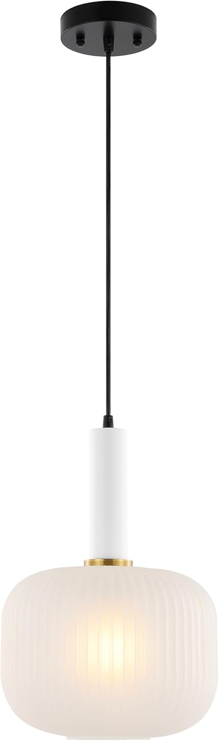 SAFAVIEH Lighting Collection Naois White/Black Adjustable Pendant Hanging Light Fixture, Ideal for Dining Room, Kitchen Island, Entryway (LED Bulb Included)