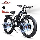 LONG SENG Electric Bicycle for Adults,Dual Motor 1000W/2000W Electric Bike,48V/23AH Removable Battery E Bike,55KM E Dirt Bike,26-Speed Electric Bike,26'x4.0 Fat Tire Ebike,Passed UL&GCC Certification