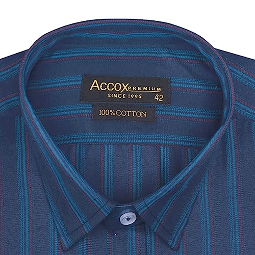 Image of ACCOX Men's Cotton Half Sleeves Dark Striped Regular Fit Formal Shirt for Men