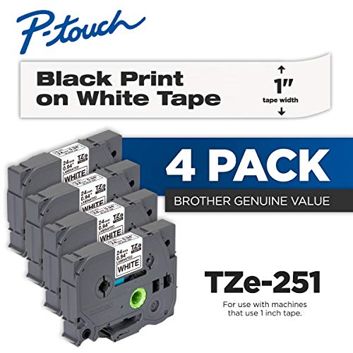 Brother Genuine P-Touch 4-Pack TZe-251 Laminated Tape, Black Print on White Standard Adhesive Laminated Tape for P-Touch Label Makers, Each Roll is 0.94"/24mm (~ 1") Wide, 26.2 ft. (8M) Long - image 2