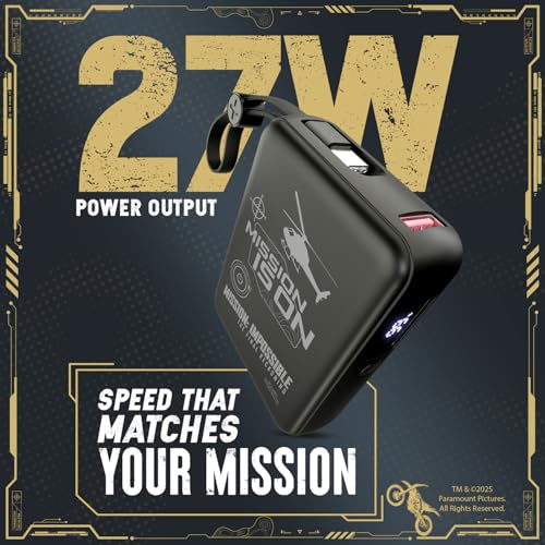 Image of Mobilla x Mission: Impossible - MPower X2 Limited Edition Powerbank | 27W High-Speed Output | 10000mAh Battery | Built-In Type-C & Lightning Cables | Dual Fast Charging Ports | Battery Display (Black)