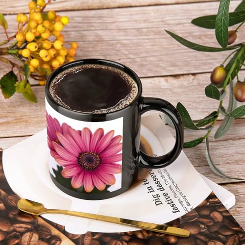 Taza de cerámica rosa con flor margarita y asa grande 11 oz miniatura 4