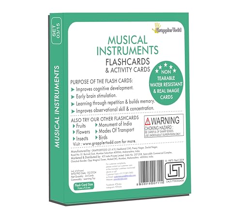 Image of GrapplerTodd Musical Instruments Activity Flashcards for Kids, Early Learning Toys, Flashcards for Preschoolers & Toddlers, Montessori Educational Toys, 6 Months to 6 Years Kids