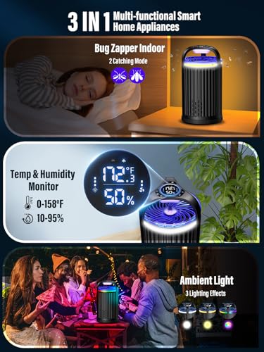 Image of Fly Trap Indoor - Fruit Fly Traps for Indoors, Gnat Traps for House Indoor with 3-in-1 Multi-Insect Catching + UV&Blue Light + Fan Suction, Ideal for Garage /Kitchen /Patio /Plant Pots, 10 Refills, Black
