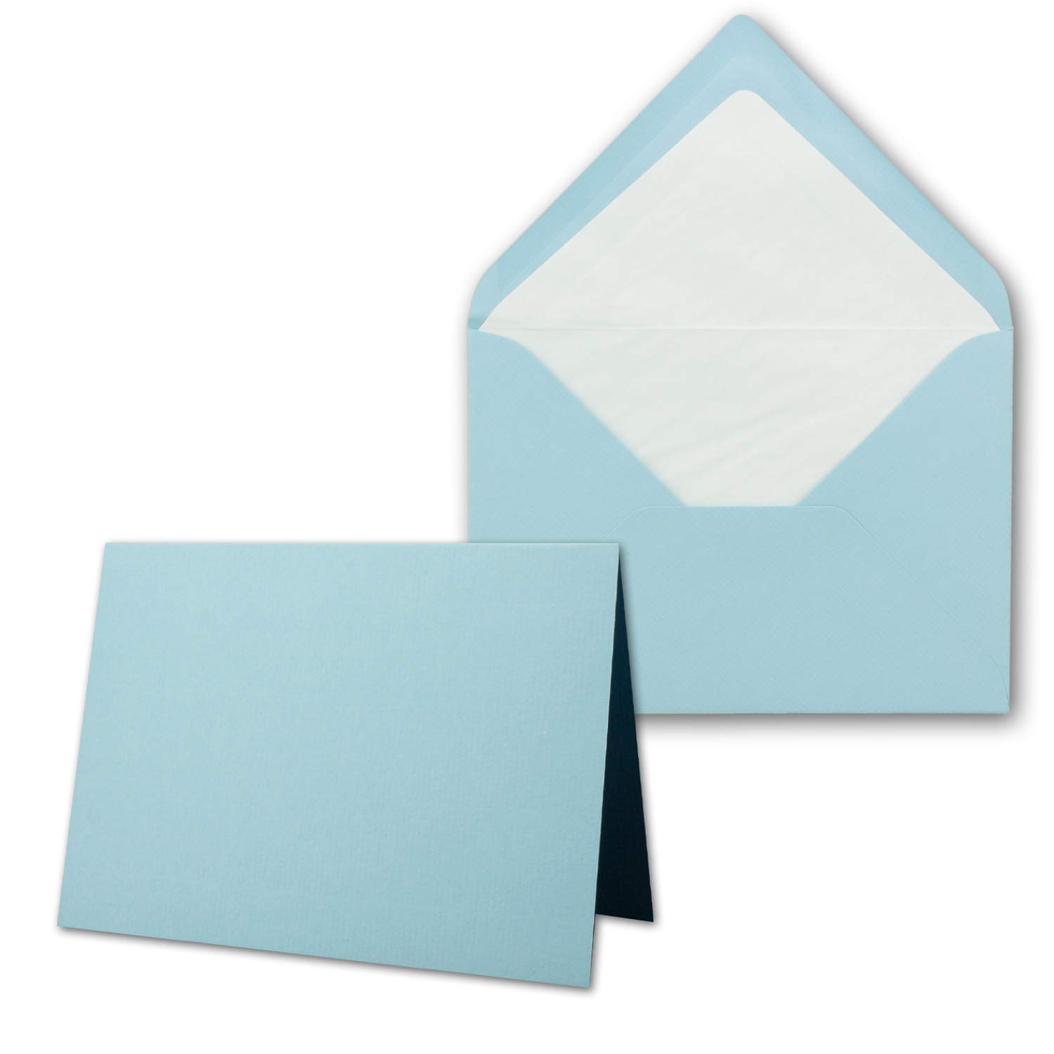 Lot de 100 cartes avec enveloppes à lettres doublées, nervurées, format B6, bleu clair, 12 x 17 cm, fermeture par collage humide NEUSER PAPIER