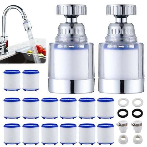 POGEPE Filtro de Agua para Llave, Filtración de Llave de Cocina de 360°, Filtro de Agua para Grifo con 14 Elementos Filtrantes, 2 Filtros y 2 Interfaz universal, Elimina el...