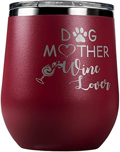 PlaqueMaker 12 oz Dog Lover, Wine Lover Maroon Wine Tumbler