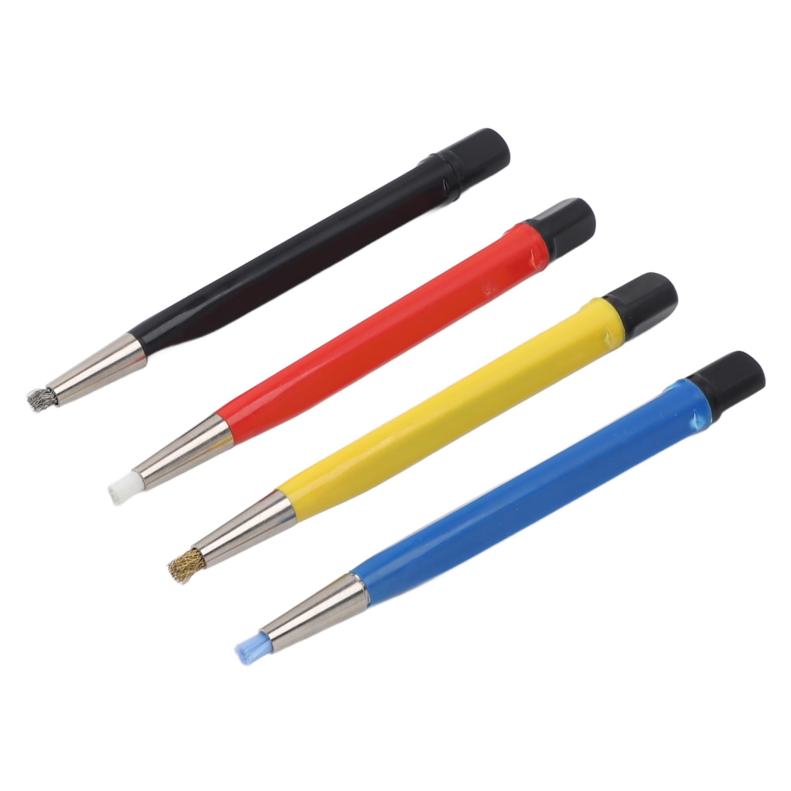 Kratzbürstenstift-Set, 4 Stück, Verstellbare Spitzen, Stahl, Messing, Glasfaser, Nylon, Bürstenstifte für die Reinigung von Schmuck, Uhren, Münzen, mit Aufbewahrungstasche aus