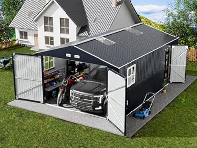 Metal Garage Shed 13x20x??8.5', Large Outdoor Storage Building, Ultra-Reinforced Truss System, Weatherproof with Skylights & Dual-Entry, Steel Carport and Workshop for Car,Boat,Big Tool Organization