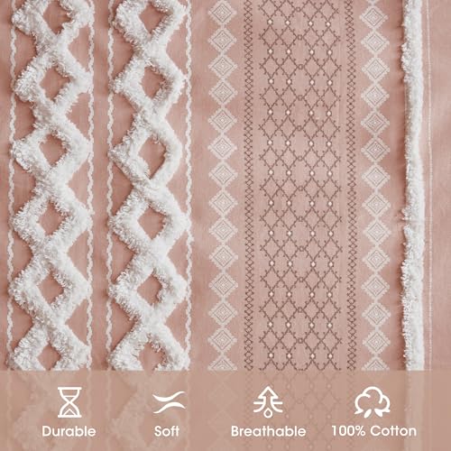 Image of INK+IVY Boho Curtain for Bedroom SINGLE PANEL Window Curtain for Living Room, 100% Cotton Tufted Chenille Stripe Modern Farmhouse Curtain Window Drape for Bedroom, Imani 50 inch x 84 inch Dusty Pink