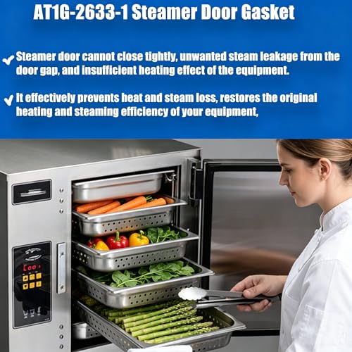 Image of AT1G-2633-1 Steamer Door Gasket Replacement Compatible with Accutemp 208D6-300 E62083D100, 18.5″x13.8″ AT1G26331 Commercial Steamer Door Seal for Evolution SNH Series 6 Pan Steamers