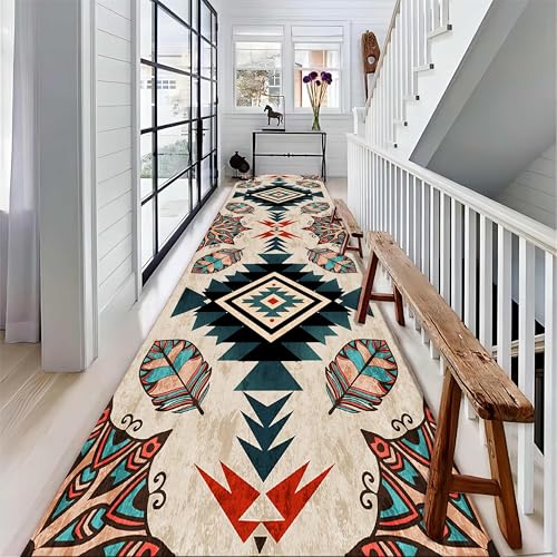 Alfombra geométrica de 120x360 cm lavable para pasillo largo 4