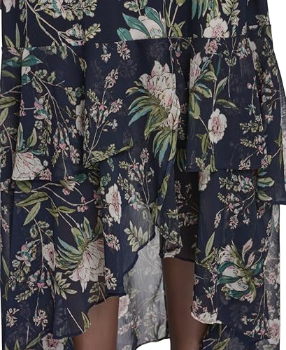 Image of Tommy Hilfiger Women's Flutter Sleeve V-Neck Ruffle Trim Hi-Lo Midi Dress
