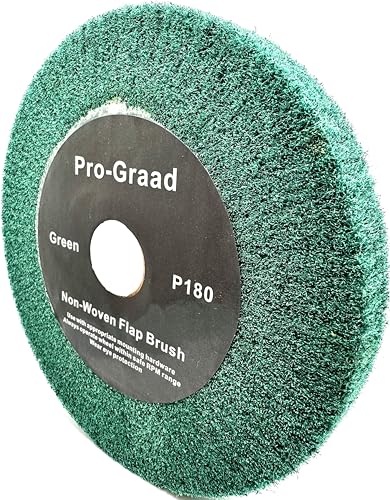 Image of 8 inch x 1 inch Green 180 Grit Non-Woven Bench Grinder Polishing Burnishing Satin Finishing Flap Brush Wheel for Aluminum Copper Metal Golf Club Refurbishing, Compatible for 1 /2 inch, 5 /8 inch, 3 /4 inch Arbor