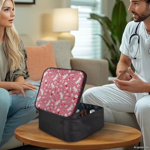 Image of Gomyblomy Cute Bear First Aid Kit Empty Medical Travel Bag Portable Emergency Trauma Pouch for Home Medium Size Medicine Bags with Double Zipper and Handle for Camping