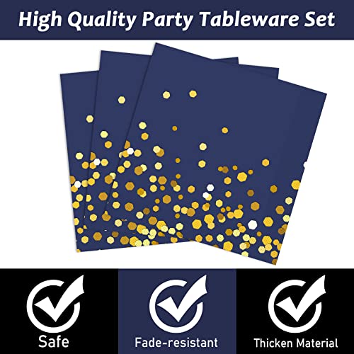 image for Wiooffen 96 Pcs Blue and Gold Party Plates Napkins Tableware Set Navy 