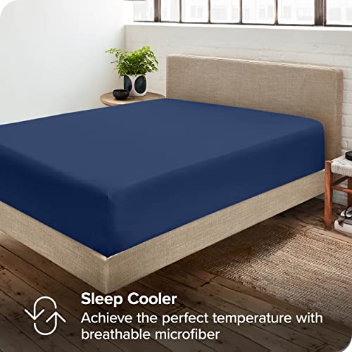 Bare Home Emperor Fitted Bottom Sheet - Premium 1800 Ultra-Soft Microfibre - Wrinkle Free - Deep Pocket 35 CM (15") - Dark Blue - Image 3