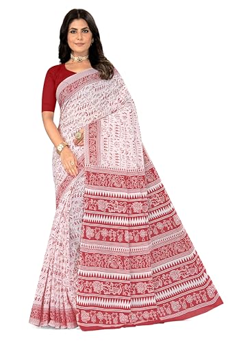Image of TAMAIRA FASHION Mulmul Pure Cotton Saree For Woman Warli Printed|Office Wear Daily Wear Sarees For Women Without Blouse Piece(Available in 19 Colours)