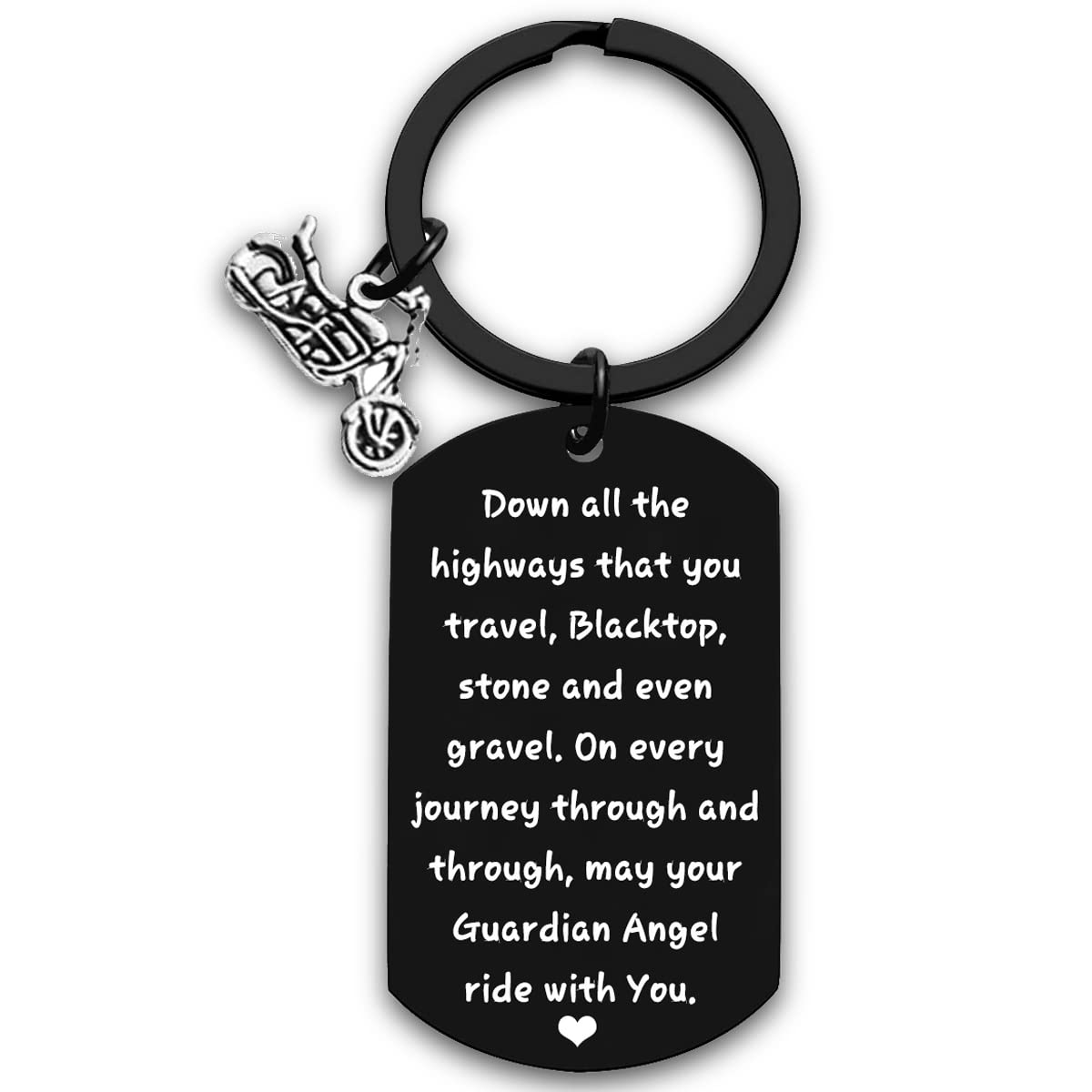 Portachiavi Motociclista 'May Your Guardian Angel Ride With You' - Regalo In Acciaio Per Papà E Marito