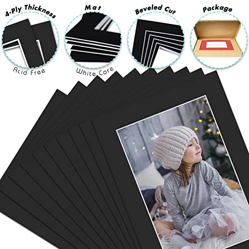 Golden State Art Pack Of 25, Acid-Free Black Pre-Cut 5X7 Picture Mat For 4X6 Photo With White Core Bevel Cut Frame Mattes #TOP2