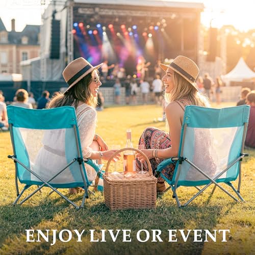 ARURU Low Folding Beach Chairs for Adults, Portable Lightweight Sling Beach Camping Chair with Cup Holder,Armrest,Foldable Camp Lawn Chair for Outdoor Sand Concert Travel Sport Events by ARURU - Used condition - Image 7